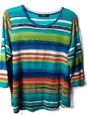 VTG 90's Toni Morgan Blouse Striped Size 3X Round Neck 3/4 Sleeve